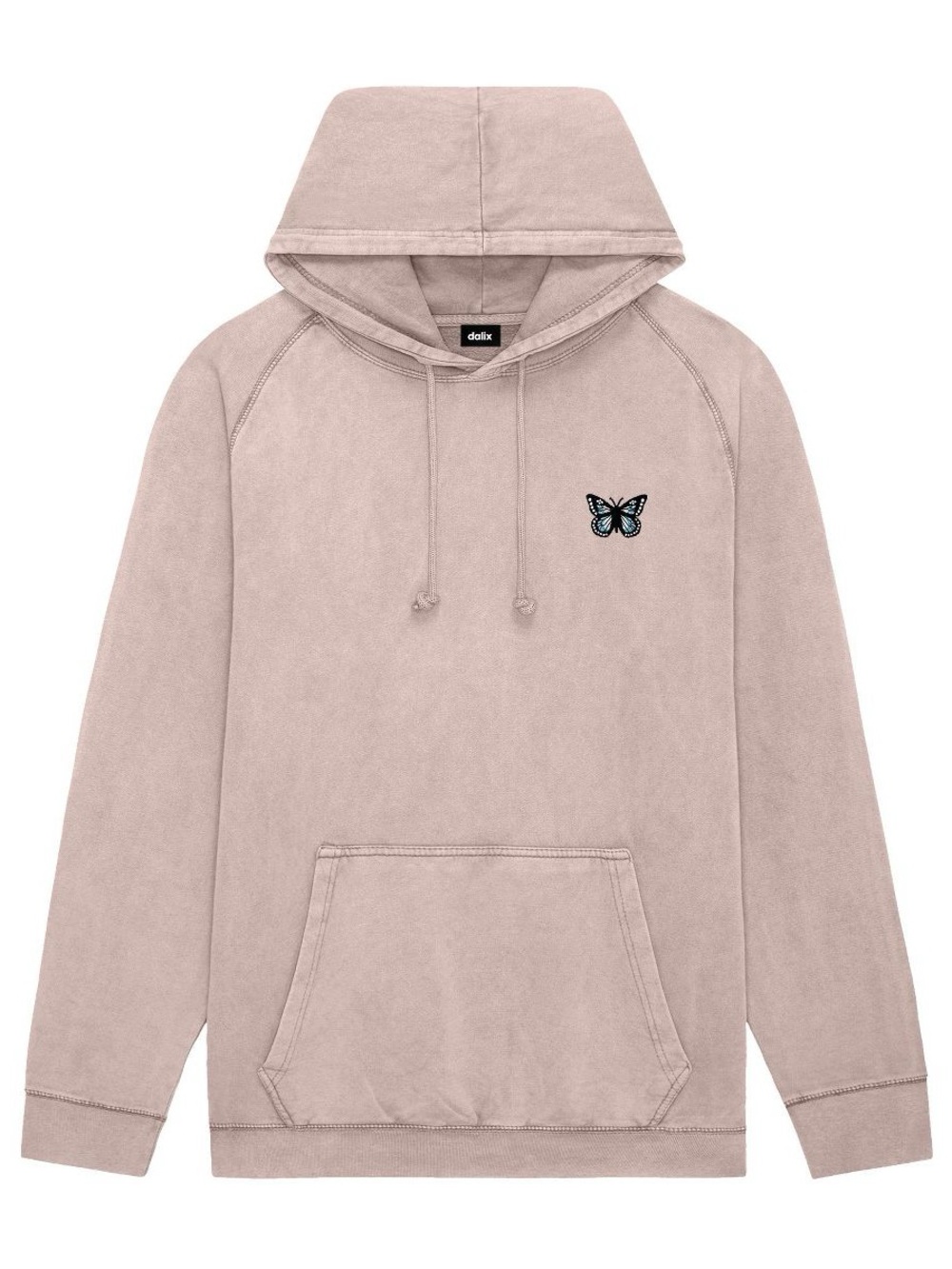 Dalix Butterfly Embroidery Washed Hoodie Sweatshirt 100% Cotton Relaxed Fit XL